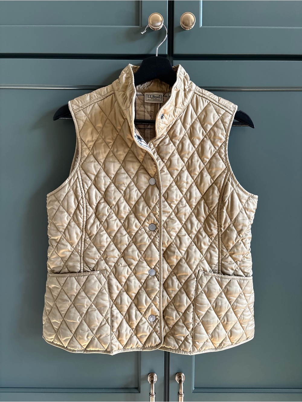 LL Bean Women’s Quilted Beige Petite Puffer Vest, O GCX9, MP